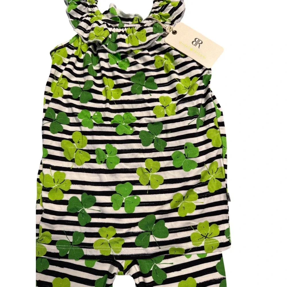 Bums & Roses St Patrick Shamrock Stripe‎ Bamboo Peplum Bell Bottom Set 3T NWT's